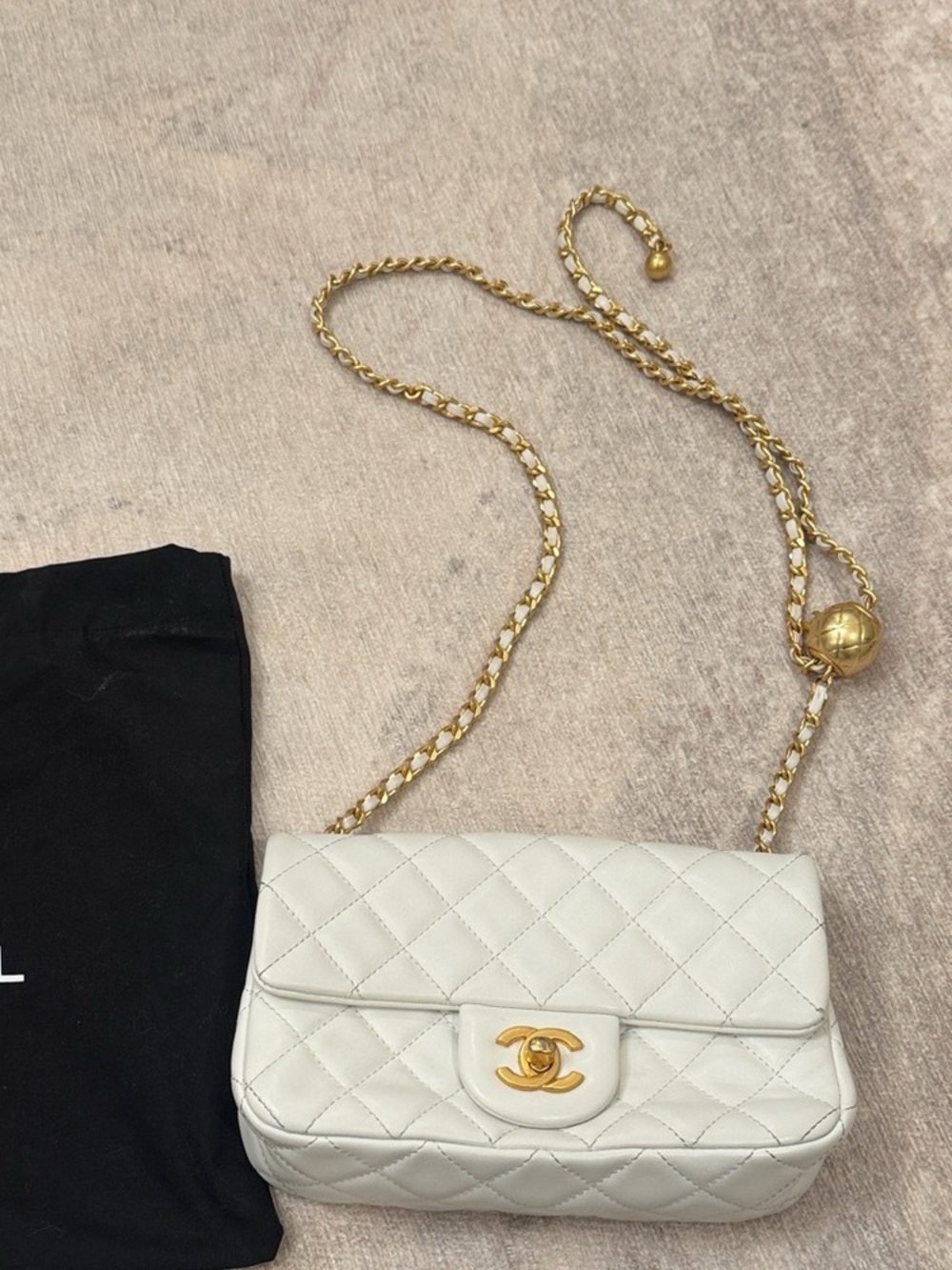 Chanel mini pearl crush flap bag quilted lamb skin leather gold hardware
